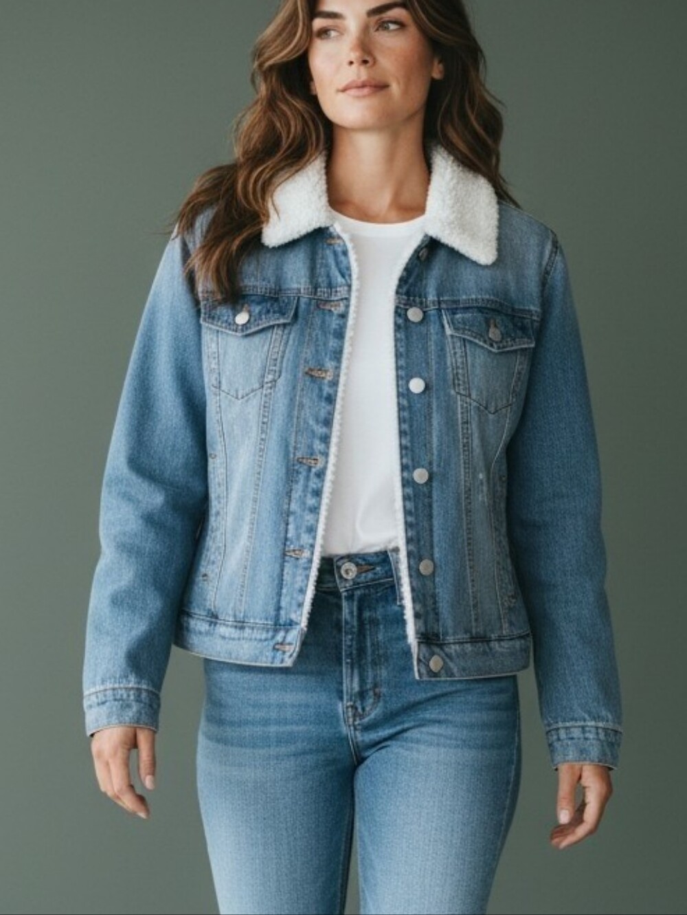 Cali1850 Denim Jacket with White Sherpa Lining